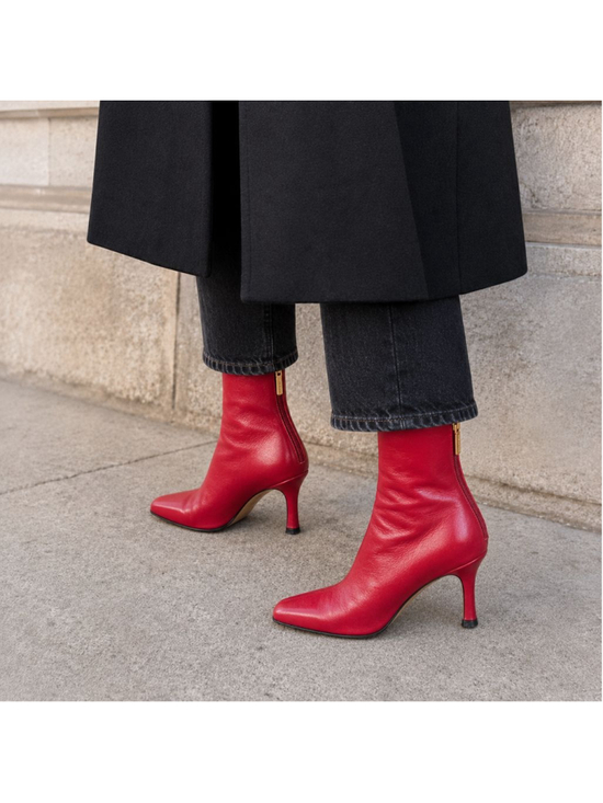 ANTONIO MELANI Shoes - Vintage Antonio Melani Red Leather Pointed Toe Ankle Boots Y2K Gold Zip 7.5